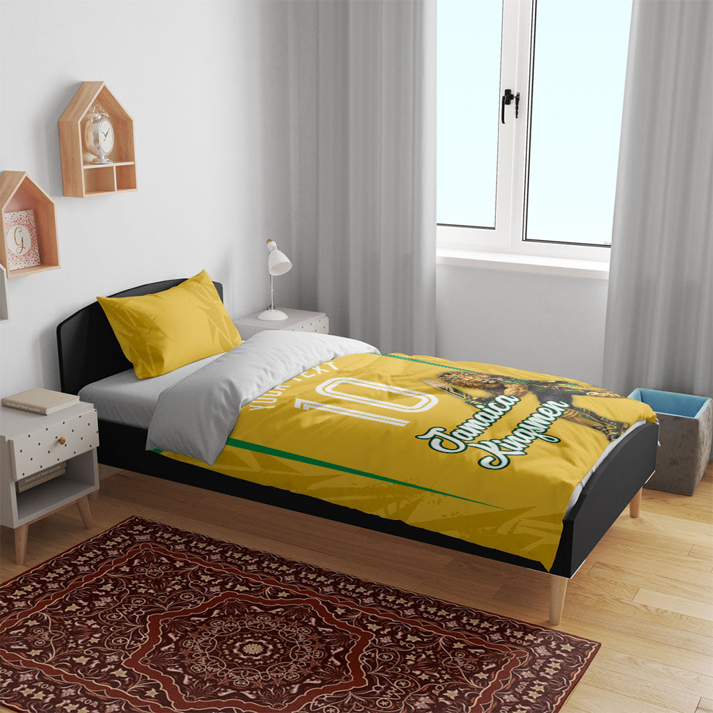 Personalized Jamaica Kingsmen Cricket Lion Bedding Set Royal King Batsman Sports Graphic Art
