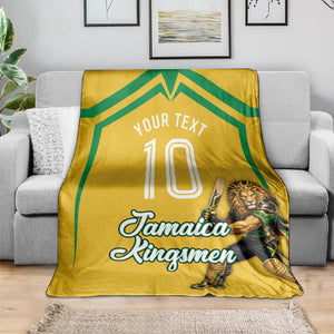 Personalized Jamaica Kingsmen Cricket Lion Blanket Royal King Batsman Sports Graphic Art