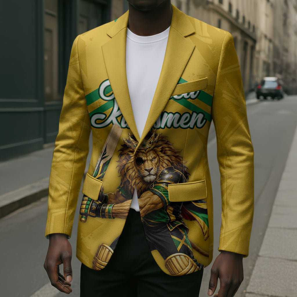 Personalized Jamaica Kingsmen Cricket Lion Blazer Royal King Batsman Sports Graphic Art