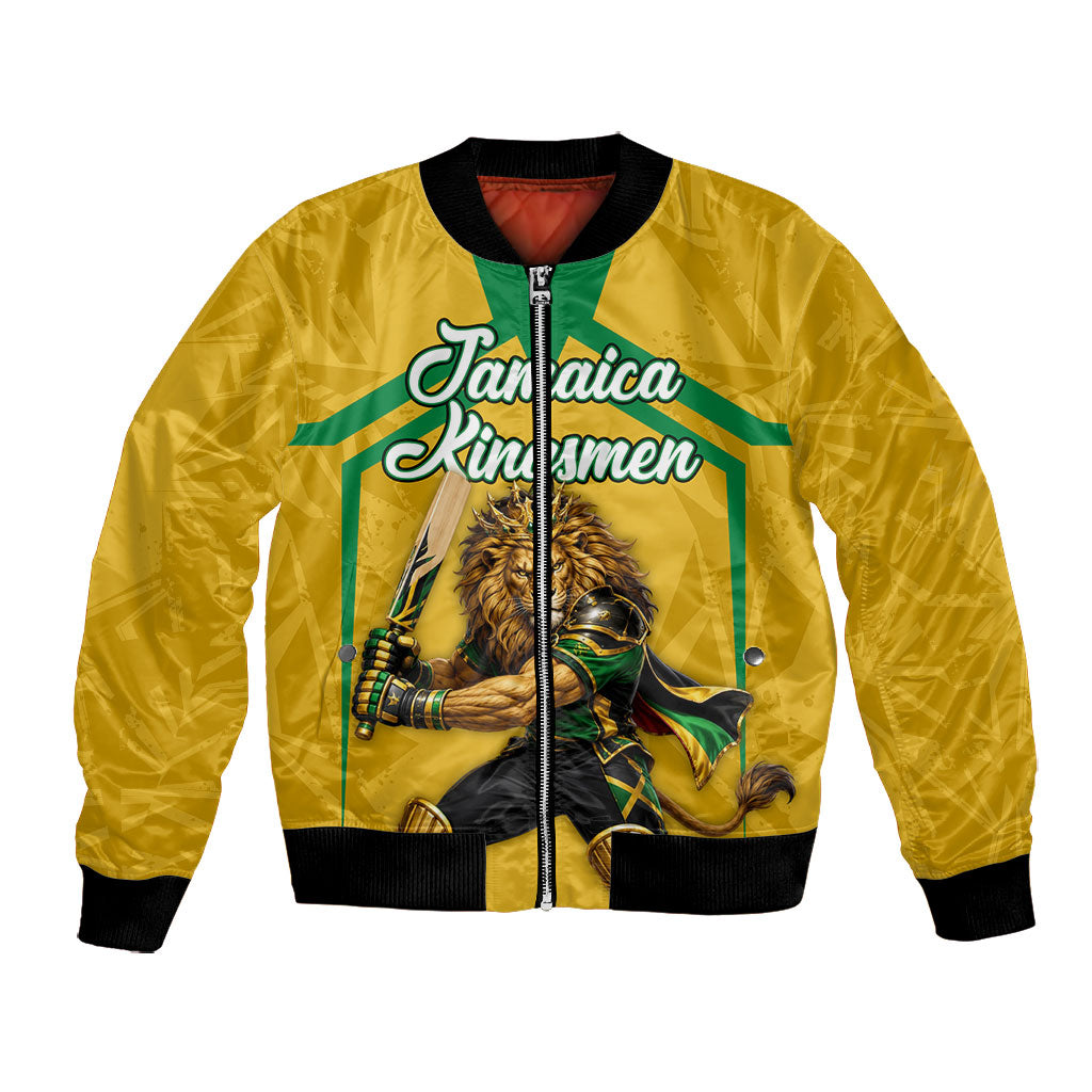 Personalized Jamaica Kingsmen Cricket Lion Bomber Jacket Royal King Batsman Sports Graphic Art