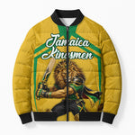 Personalized Jamaica Kingsmen Cricket Lion Bomber Puffer Jacket Royal King Batsman Sports Graphic Art