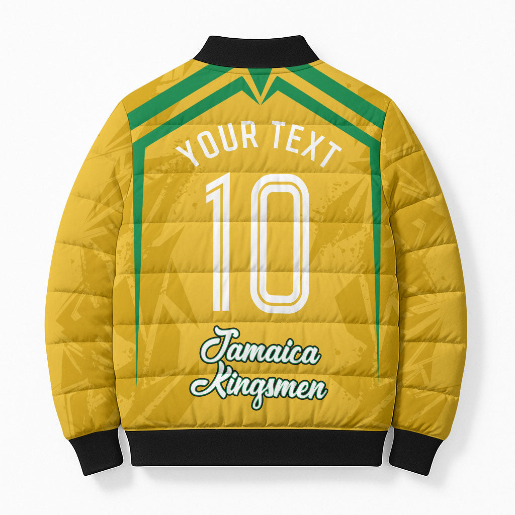 Personalized Jamaica Kingsmen Cricket Lion Bomber Puffer Jacket Royal King Batsman Sports Graphic Art