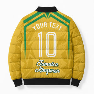 Personalized Jamaica Kingsmen Cricket Lion Bomber Puffer Jacket Royal King Batsman Sports Graphic Art