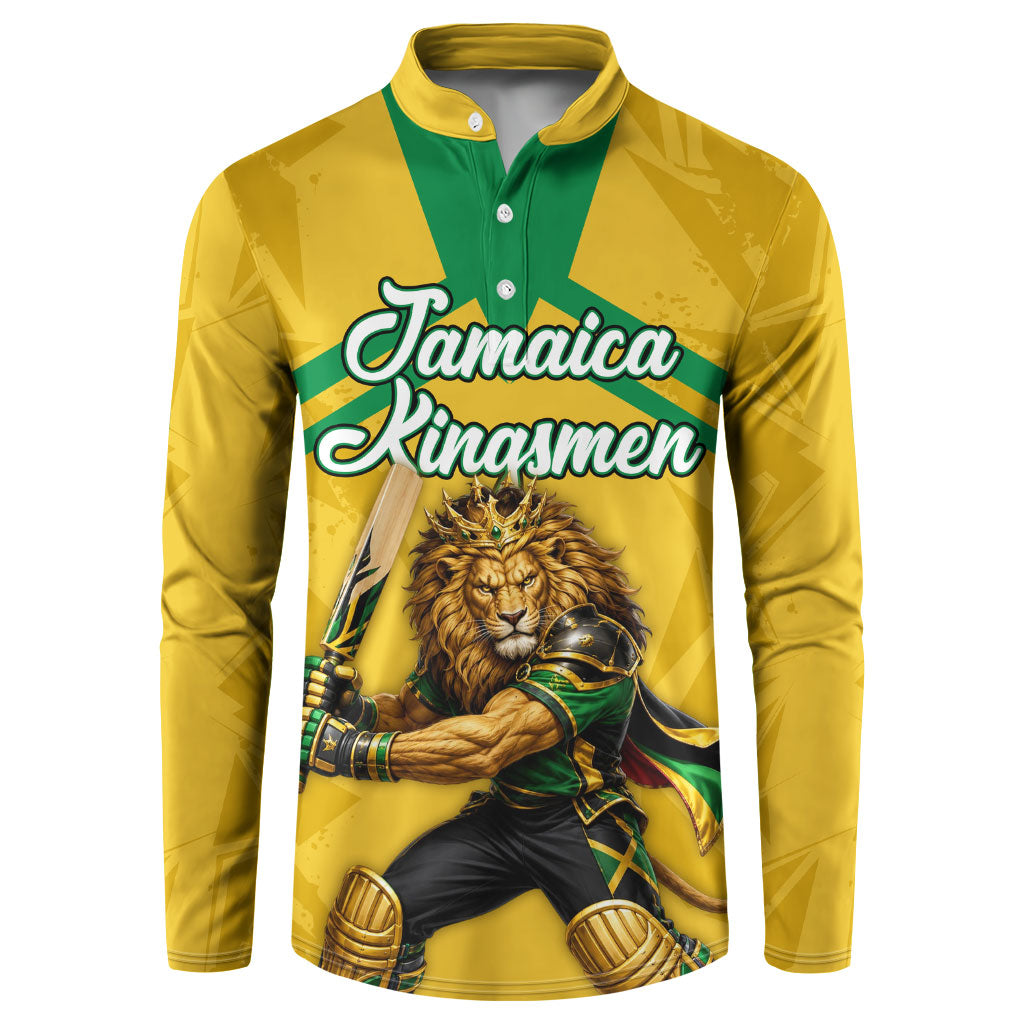Personalized Jamaica Kingsmen Cricket Lion Button Sweatshirt Royal King Batsman Sports Graphic Art