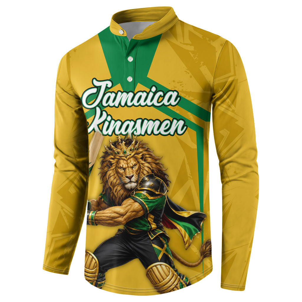Personalized Jamaica Kingsmen Cricket Lion Button Sweatshirt Royal King Batsman Sports Graphic Art