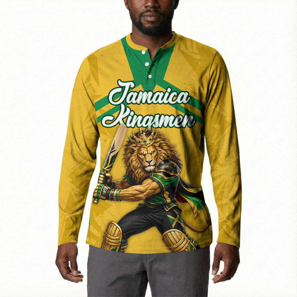 Personalized Jamaica Kingsmen Cricket Lion Button Sweatshirt Royal King Batsman Sports Graphic Art