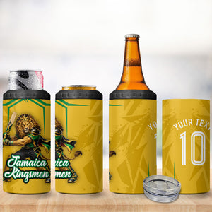 Personalized Jamaica Kingsmen Cricket Lion 4 in 1 Can Cooler Tumbler Royal King Batsman Sports Graphic Art