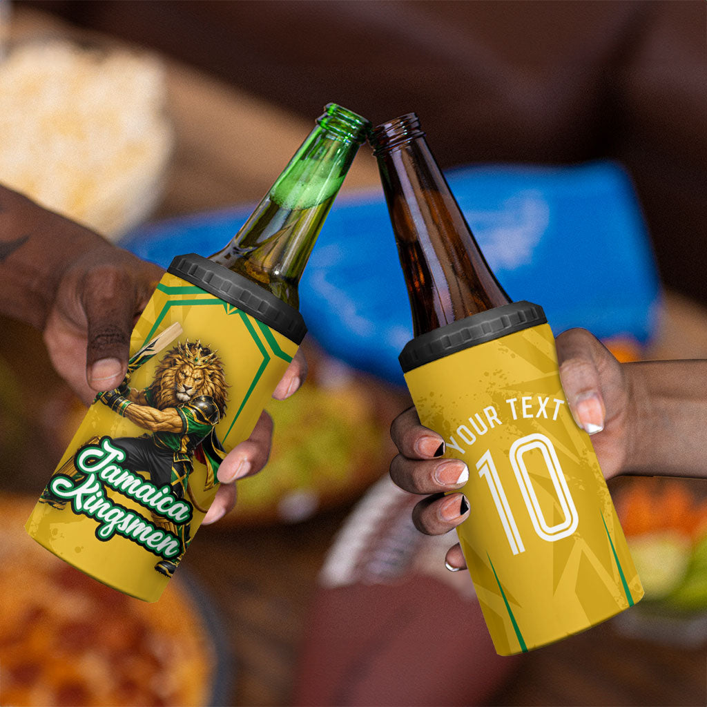 Personalized Jamaica Kingsmen Cricket Lion 4 in 1 Can Cooler Tumbler Royal King Batsman Sports Graphic Art