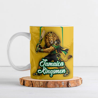 Personalized Jamaica Kingsmen Cricket Lion Ceramic Mug Royal King Batsman Sports Graphic Art