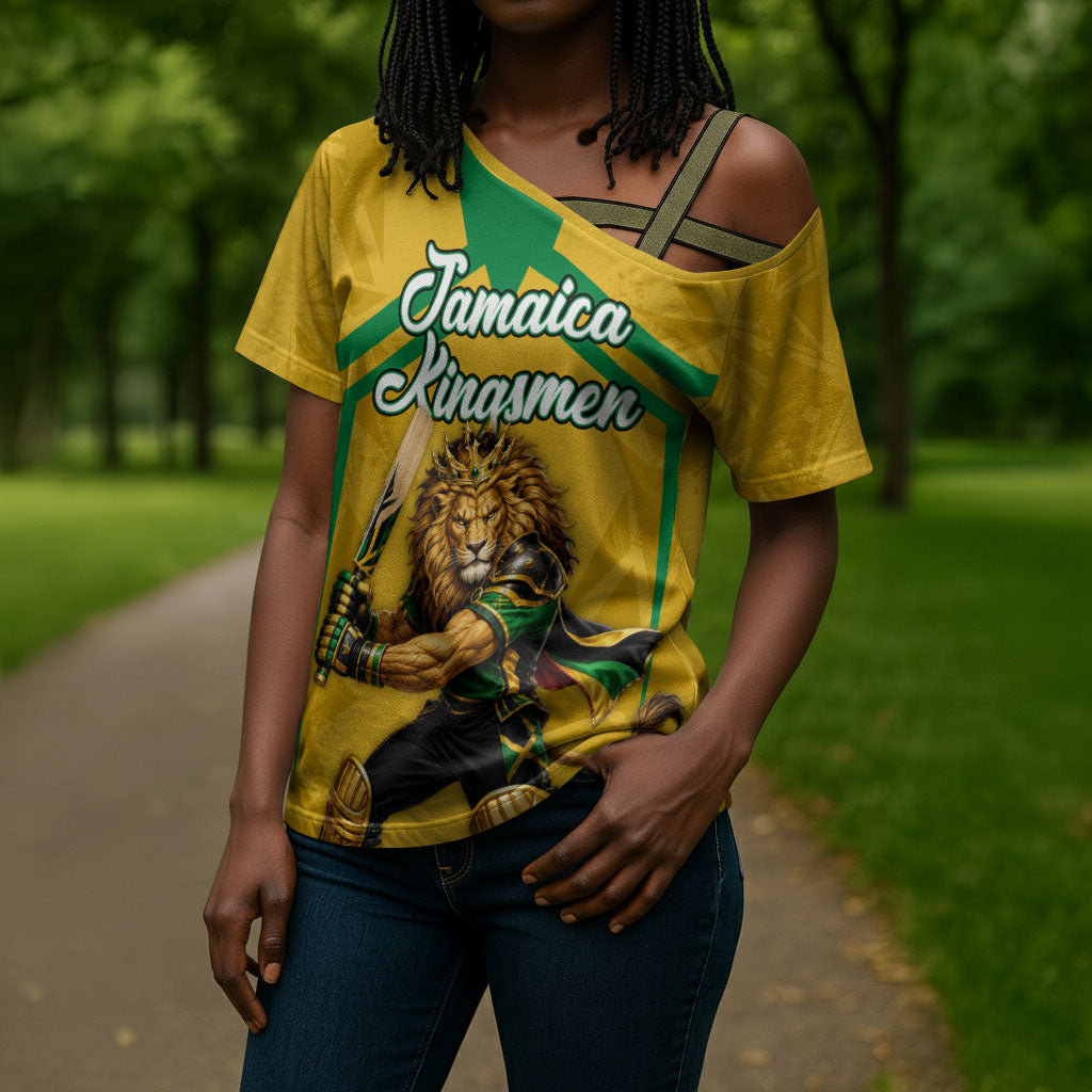 Personalized Jamaica Kingsmen Cricket Lion Cross Shoulder Shirt Royal King Batsman Sports Graphic Art
