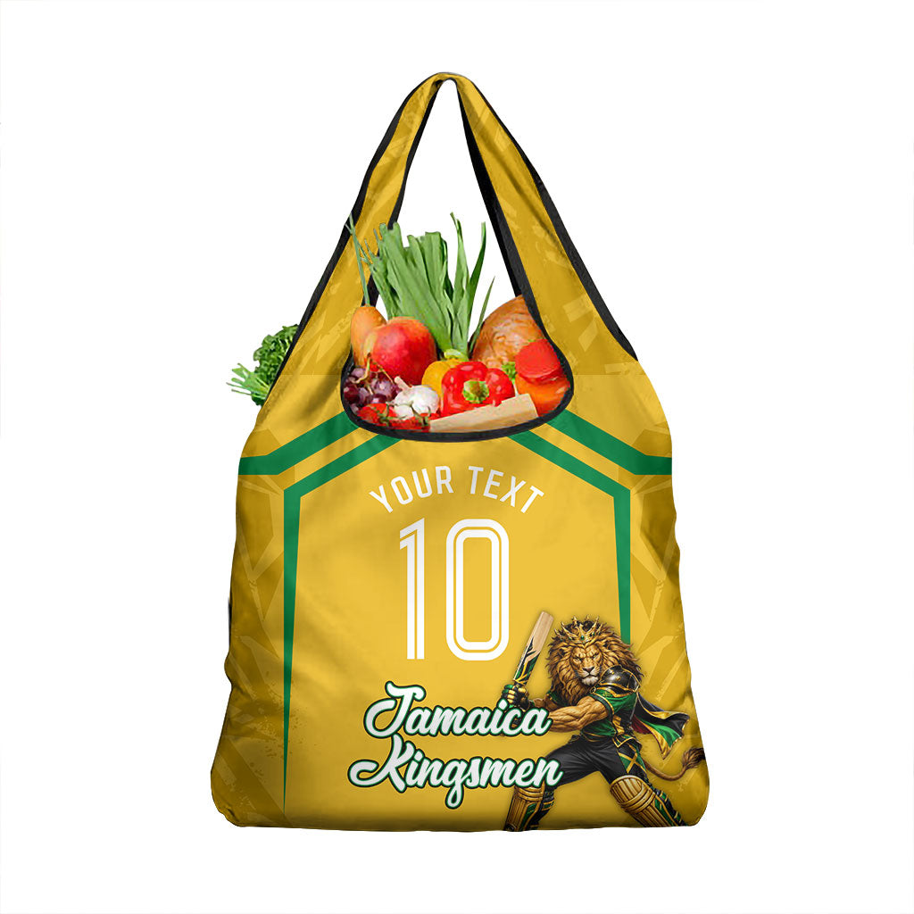 Personalized Jamaica Kingsmen Cricket Lion Grocery Bag Royal King Batsman Sports Graphic Art