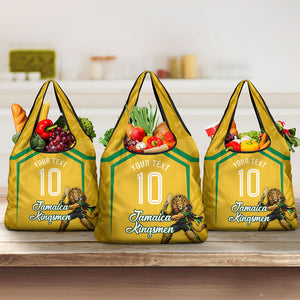 Personalized Jamaica Kingsmen Cricket Lion Grocery Bag Royal King Batsman Sports Graphic Art