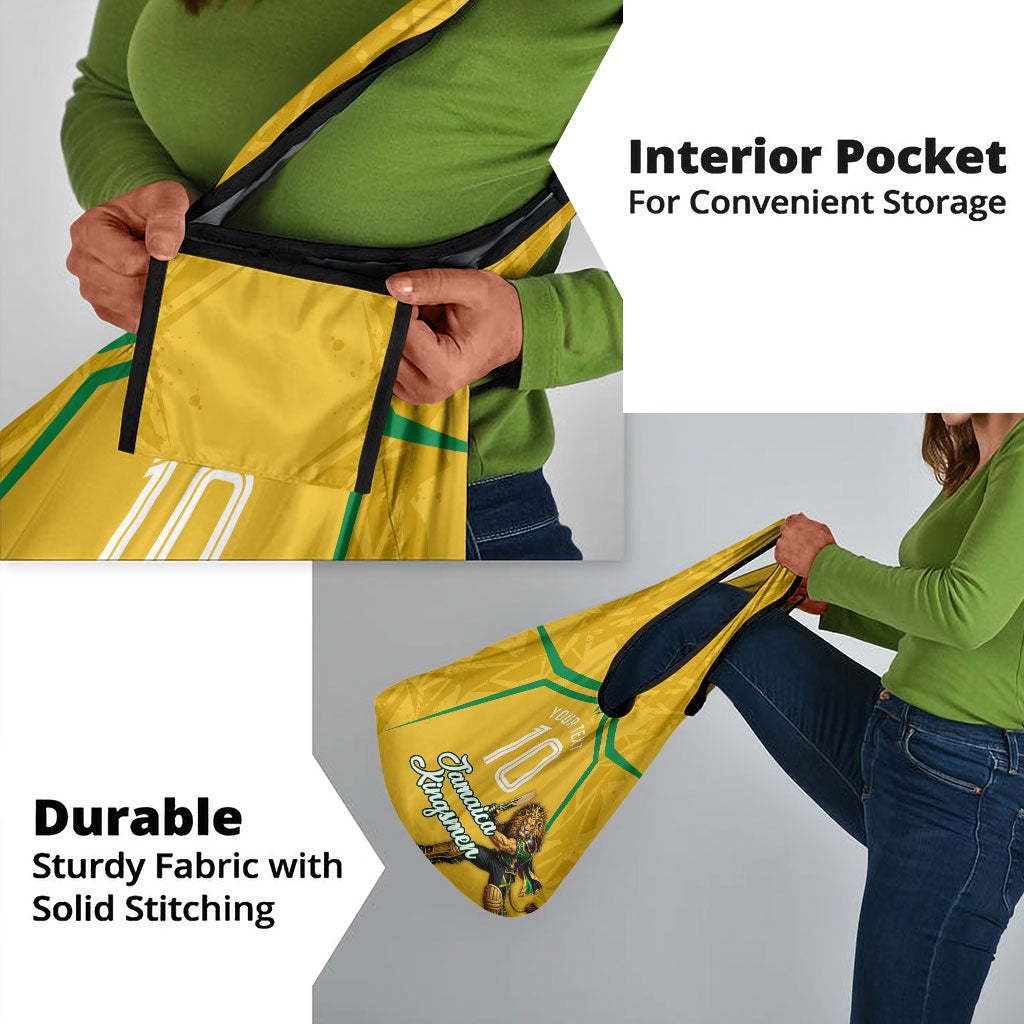 Personalized Jamaica Kingsmen Cricket Lion Grocery Bag Royal King Batsman Sports Graphic Art