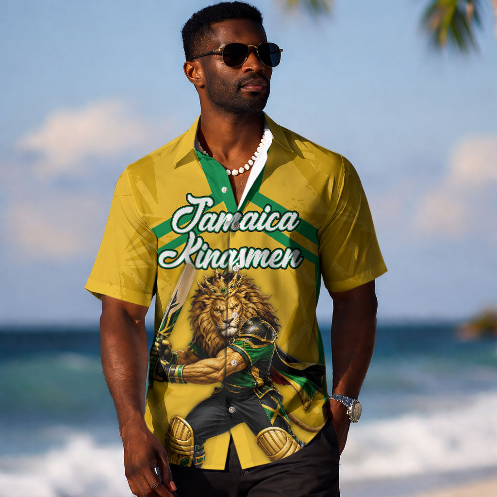 Personalized Jamaica Kingsmen Cricket Lion Hawaiian Shirt Royal King Batsman Sports Graphic Art