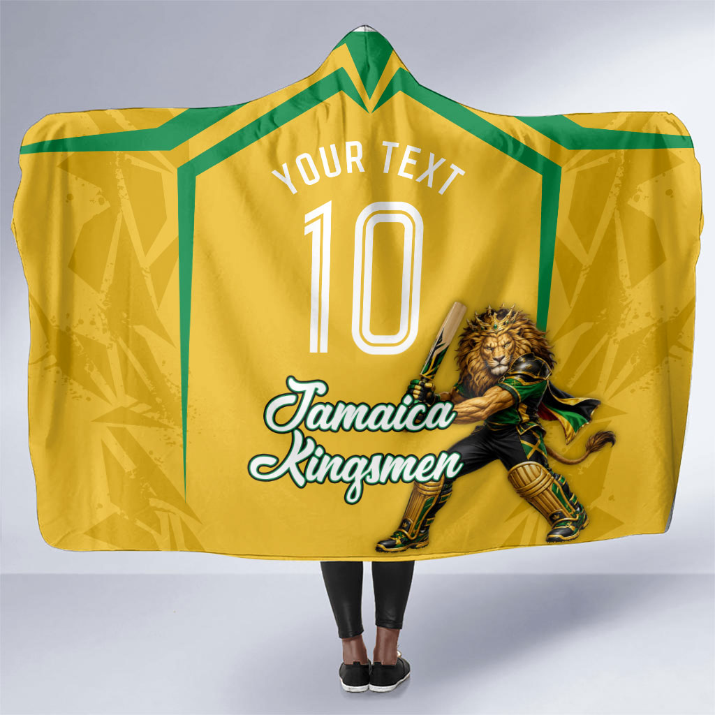 Personalized Jamaica Kingsmen Cricket Lion Hooded Blanket Royal King Batsman Sports Graphic Art