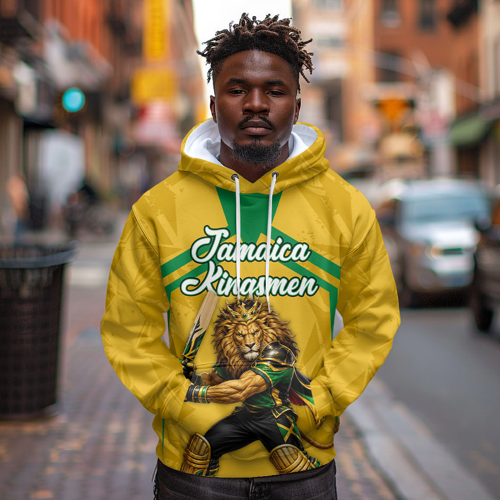 Personalized Jamaica Kingsmen Cricket Lion Hoodie Royal King Batsman Sports Graphic Art