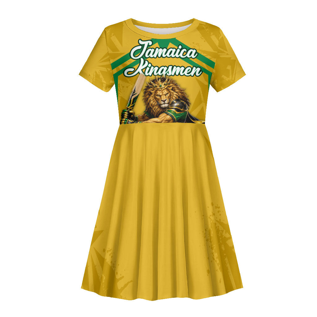 Personalized Jamaica Kingsmen Cricket Lion Kid Short Sleeve Dress Royal King Batsman Sports Graphic Art