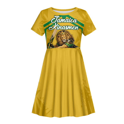 Personalized Jamaica Kingsmen Cricket Lion Kid Short Sleeve Dress Royal King Batsman Sports Graphic Art