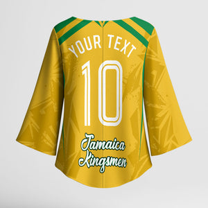 Personalized Jamaica Kingsmen Cricket Lion Kimono Sleeve Blouse Royal King Batsman Sports Graphic Art