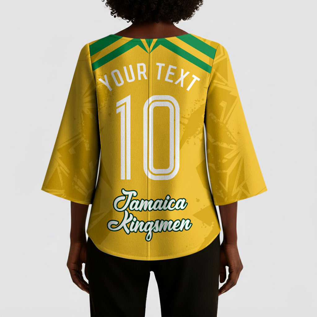 Personalized Jamaica Kingsmen Cricket Lion Kimono Sleeve Blouse Royal King Batsman Sports Graphic Art