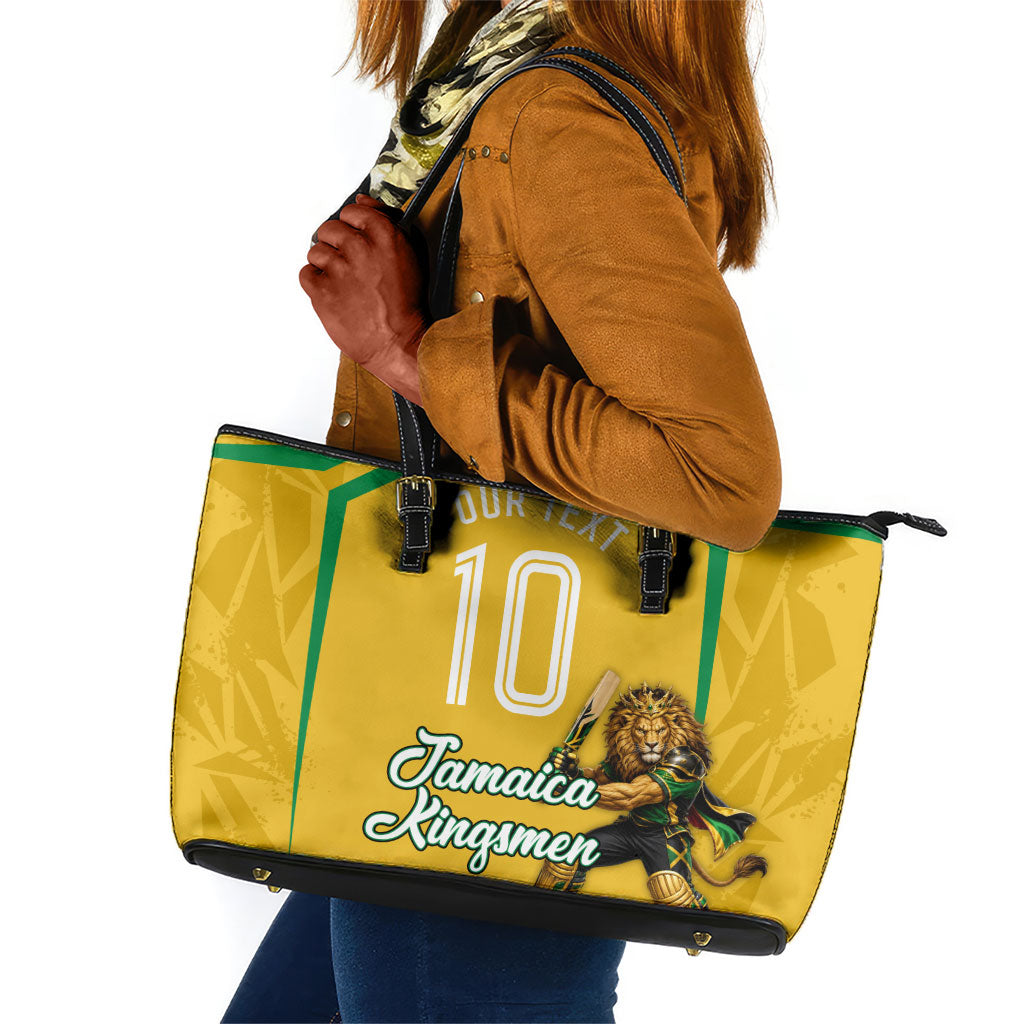 Personalized Jamaica Kingsmen Cricket Lion Leather Tote Bag Royal King Batsman Sports Graphic Art