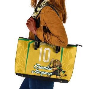 Personalized Jamaica Kingsmen Cricket Lion Leather Tote Bag Royal King Batsman Sports Graphic Art