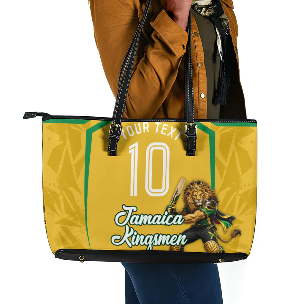 Personalized Jamaica Kingsmen Cricket Lion Leather Tote Bag Royal King Batsman Sports Graphic Art