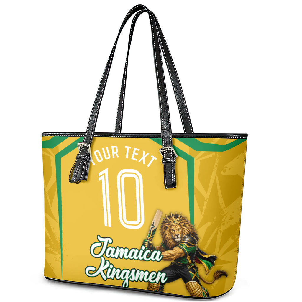 Personalized Jamaica Kingsmen Cricket Lion Leather Tote Bag Royal King Batsman Sports Graphic Art