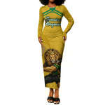 Personalized Jamaica Kingsmen Cricket Lion Long Sleeve Bodycon Dress Royal King Batsman Sports Graphic Art