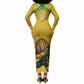 Personalized Jamaica Kingsmen Cricket Lion Long Sleeve Bodycon Dress Royal King Batsman Sports Graphic Art