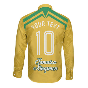 Personalized Jamaica Kingsmen Cricket Lion Long Sleeve Button Shirt Royal King Batsman Sports Graphic Art