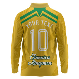 Personalized Jamaica Kingsmen Cricket Lion Long Sleeve Polo Shirt Royal King Batsman Sports Graphic Art