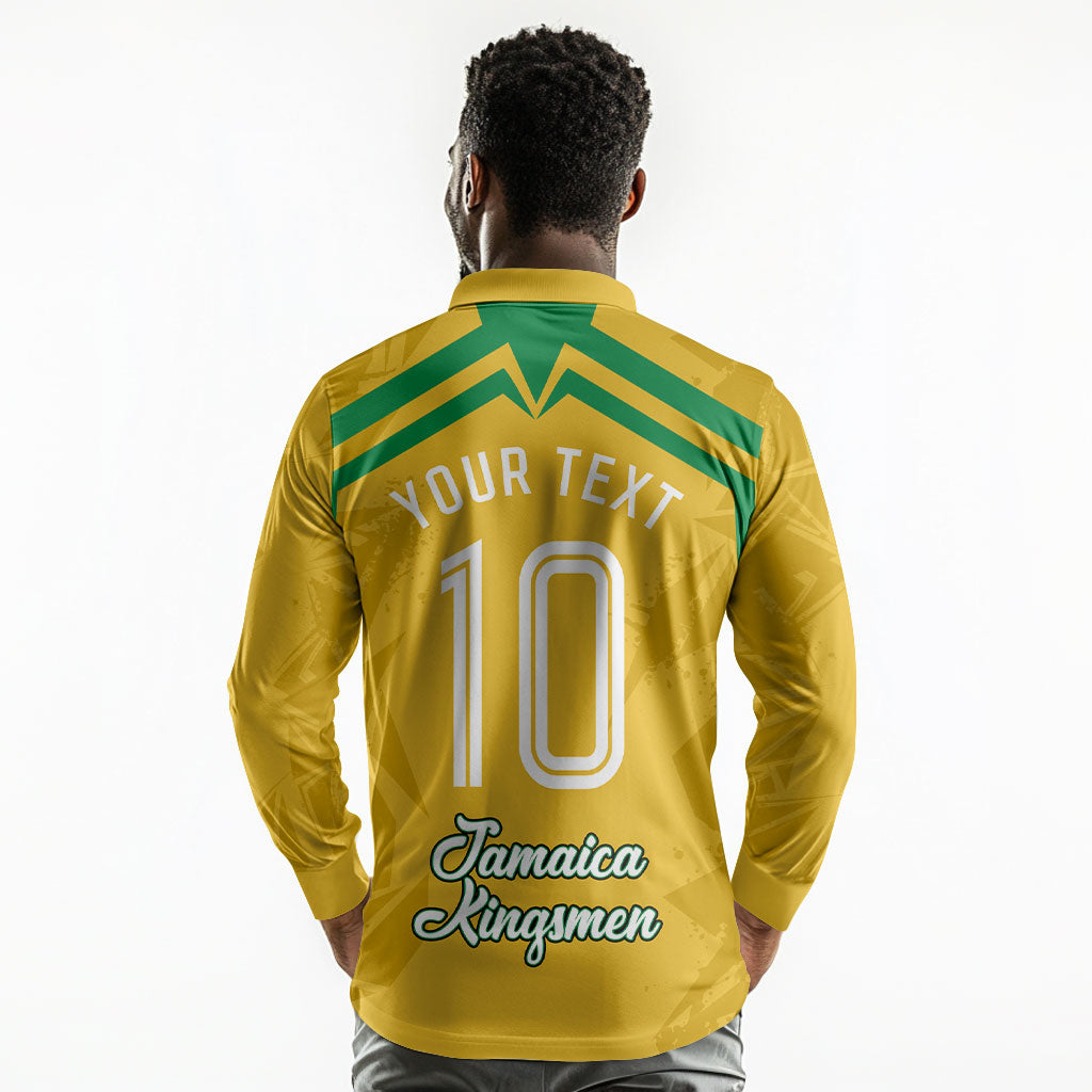 Personalized Jamaica Kingsmen Cricket Lion Long Sleeve Polo Shirt Royal King Batsman Sports Graphic Art