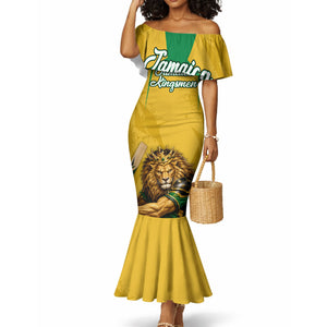 Personalized Jamaica Kingsmen Cricket Lion Mermaid Dress Royal King Batsman Sports Graphic Art