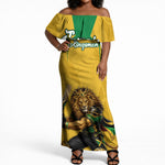 Personalized Jamaica Kingsmen Cricket Lion Off Shoulder Maxi Dress Royal King Batsman Sports Graphic Art