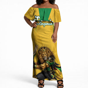 Personalized Jamaica Kingsmen Cricket Lion Off Shoulder Maxi Dress Royal King Batsman Sports Graphic Art