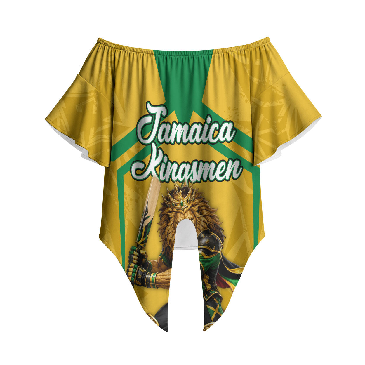 Personalized Jamaica Kingsmen Cricket Lion Off Shoulder Wrap Waist Top Royal King Batsman Sports Graphic Art
