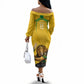 Personalized Jamaica Kingsmen Cricket Lion Off The Shoulder Long Sleeve Dress Royal King Batsman Sports Graphic Art