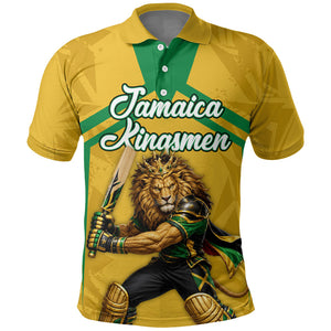Personalized Jamaica Kingsmen Cricket Lion Polo Shirt Royal King Batsman Sports Graphic Art