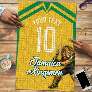 Personalized Jamaica Kingsmen Cricket Lion Puzzle Royal King Batsman Sports Graphic Art