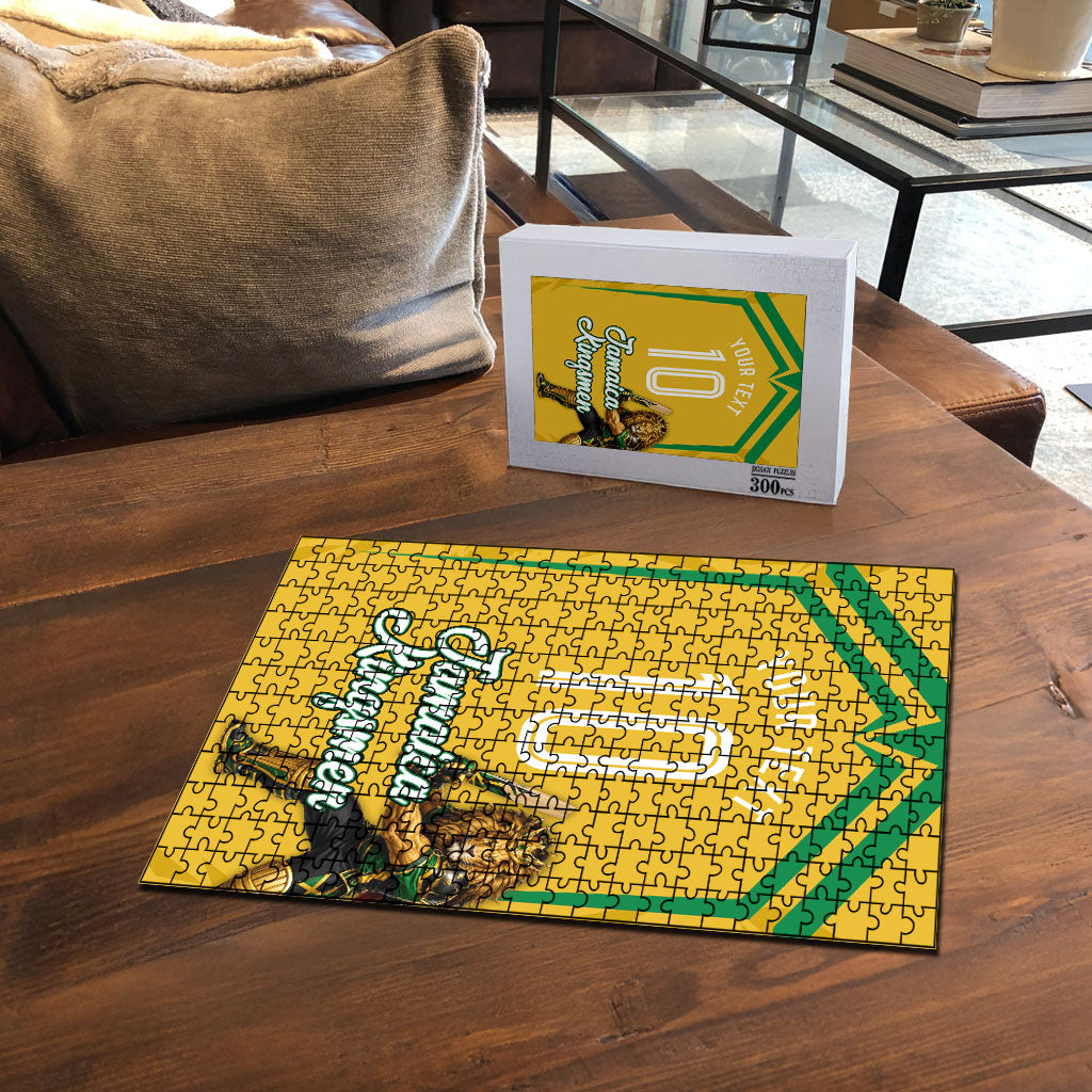 Personalized Jamaica Kingsmen Cricket Lion Puzzle Royal King Batsman Sports Graphic Art