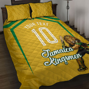 Personalized Jamaica Kingsmen Cricket Lion Quilt Bed Set Royal King Batsman Sports Graphic Art