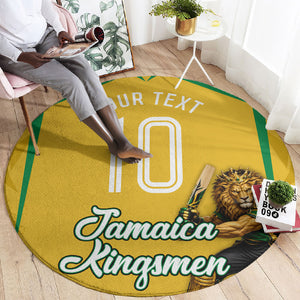 Personalized Jamaica Kingsmen Cricket Lion Round Carpet Royal King Batsman Sports Graphic Art