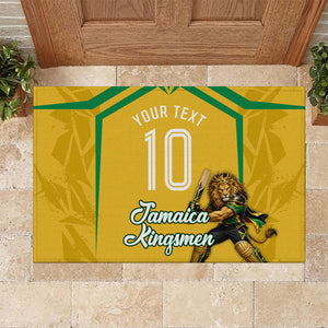 Personalized Jamaica Kingsmen Cricket Lion Rubber Doormat Royal King Batsman Sports Graphic Art