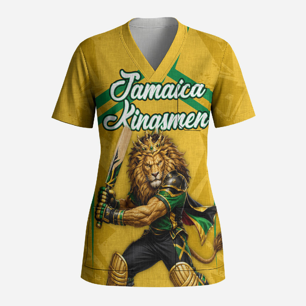 Personalized Jamaica Kingsmen Cricket Lion Scrub Top Royal King Batsman Sports Graphic Art