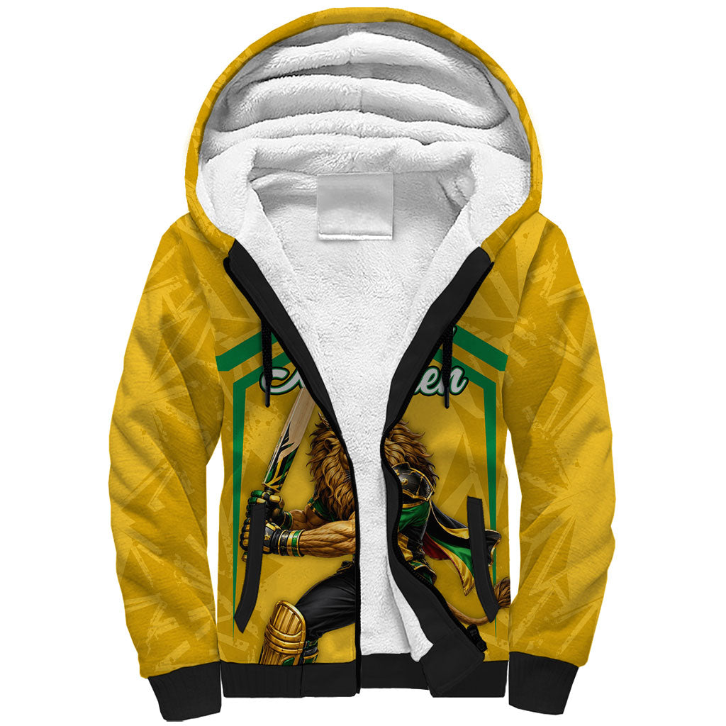 Personalized Jamaica Kingsmen Cricket Lion Sherpa Hoodie Royal King Batsman Sports Graphic Art