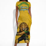 Personalized Jamaica Kingsmen Cricket Lion Short Sleeve Bodycon Dress Royal King Batsman Sports Graphic Art