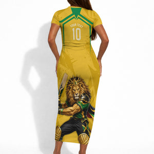 Personalized Jamaica Kingsmen Cricket Lion Short Sleeve Bodycon Dress Royal King Batsman Sports Graphic Art