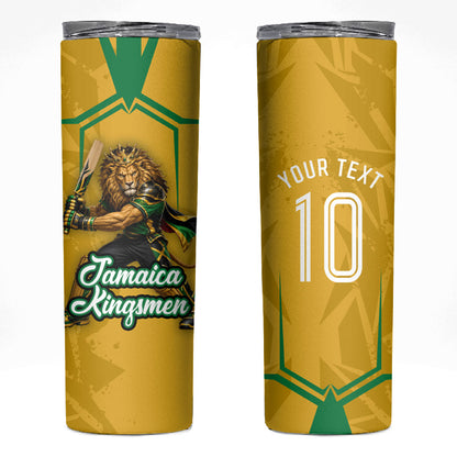 Personalized Jamaica Kingsmen Cricket Lion Skinny Tumbler Royal King Batsman Sports Graphic Art