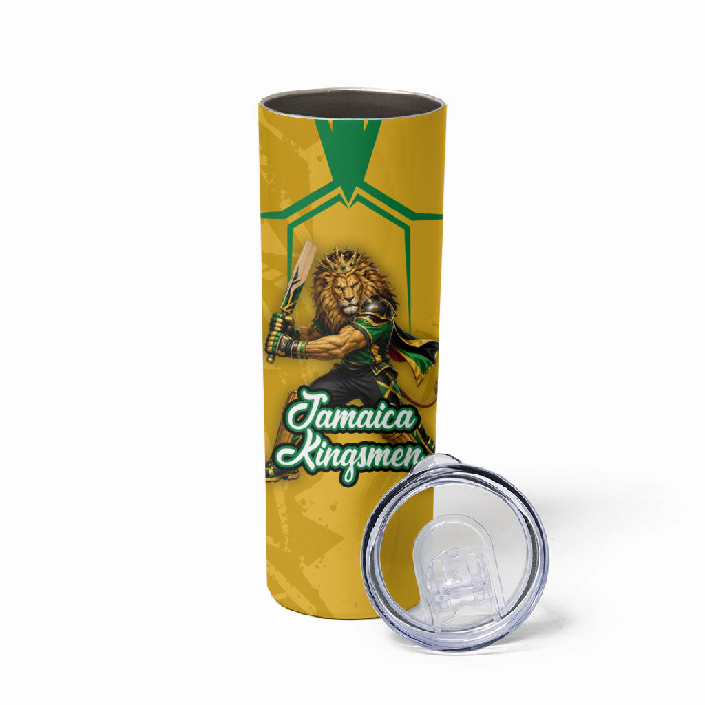 Personalized Jamaica Kingsmen Cricket Lion Skinny Tumbler Royal King Batsman Sports Graphic Art
